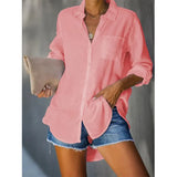 Ladies Shirt Solid Color Large Size Casual Loose Buckle Shirt Women's