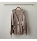 Preppy Solid Color V Neck Baggy Cardigan-Outfit