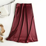 Elegant A Line Party Skirt Women High Waist Solid Chic Skirts Female Side Zipper Satin Skirt Faldas Mujer Moda