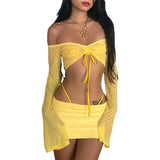 Summer New Women's Pure Color Body One-Word Lead Long-Sleeved Fashion Skirt Suit