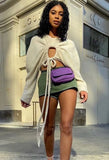 White Fleece Keyhole Strings Crop Top and Shorts