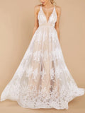 2022 Summer Elegant Women Long Party Dress Embroidery Sexy Backless Maxi Tulle