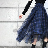 Plaid Patchwork Mesh Women's Skirts High Waist Hit Color Elegant A Line Skirts Female 2020 Spring Fashion