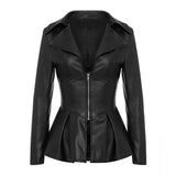 Biker Style Patchwork Irregular Jacket Women Lapel Collar Long Sleeve High Wait Tunic Female Coat 2022 Fashion