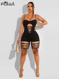 Summer Sexy Rompers Womens Jumpsuit Sleeveless Black One Piece Outfits Jumpsuit Hollow Out Bandage Rompers Playsuits