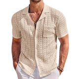 Men's New Summer Short Sleeve Cuban Collar Knit POLO Shirt Casual Cardigan