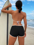Toloer Bikini Bikini Black And White Contrast Color Depth V Strap Split Swimsuit D338W-Outfit