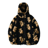 Cartoon Bear Lamb Wool Zip Up Hoodie Women's Sweatshirts Casual Oversized Brown Winter Clothes Women Jackets Cute Korean