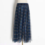 Hit Color Casual Patchwork Mesh Women's Skirts High Waist Plus Size Loose Plaid Skirt Female 2023 Autumn Clothing
