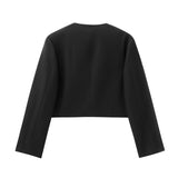 New Leisure Button Decoration Round Collar Short Coat 1237829-Outfit