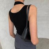 Solid Hollow Out Vest For Women O Neck Sleeveless Fake Two Irregular Casual Tank Tops Female Fashion New