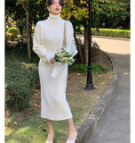 Turtleneck Women's Dress Long Sleeve Sweater Kintted Dresses Women High Waist Slim Autumn Winter Pullover Knitting Long Robe