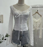 Shooting Merard Wind Strapted Bow Splicing Lace Pure Desire Blouse Folding Body Short Blouse