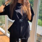 Summer 2020 Women Set O Neck Loose Short Sleeve Top Shirt And Biker Shorts Casual Two Piece Sets White Outfit Khaki