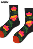 Happy Socks Man Creative Flower Flowers Pattern Funny Socks Casual Comfort Cotton High Quality