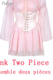 Chiffon Slash Neck Mini Dress Women Summer Beach Vacation Long Sleeve Corset Bandage Sundress Party Casual Dresses