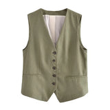 Autumn Style New Style Tooling Style Solid Color Slim Vest Shorts Leisure Suit-Outfit