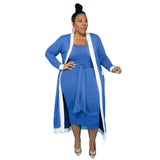 Piece Sets Plus Size Women Clothing 2021 Fall Clothes Wholesale Dress with Belt Long Sleeve Coat Matching Suits