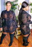 Plus Size Print Black Long Sleeve Bodycon