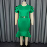 New Temperament Windy High-Waisted Fishtail Dress Solid-Color Party Commuter Dinner Dress Dress