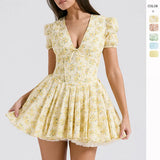 French Sweet Mashed Flower Bubble Sleeve Dress Summer Ballet Dopamine Wearing Waist Babes A