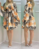 Collar Long Sleeve Loose Short Dress Irregular