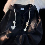 trendy brand Year of the Dragon embroidered hoodie men jacket loose autumn and winter oversize couple velvet sweatshirt-Outfit
