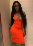 Sexy Orange Deep V Neck Sleeveless Midi