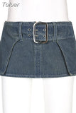 Low Waist Denim Micro Skirt With Belt Blue A-line Short Jeans Skirts Fairycore Grunge Bottoms Y2K Miniskirt Sexy