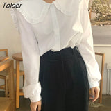 Turn-down Collar Vintage Cotton Shirt Female Long Sleeve White Blouse Women Oversized Woman Blouses Tops Femme Blusas