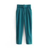 Casual Solid Color Pants For Women High Waist Belt Straight Long Pants Female 2021 Spring New Womens