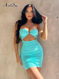 Sexy Backless Elegant Strapless Mini Dress Outfits for Women Sleeveless Summer Club Party Bodycon Dresses