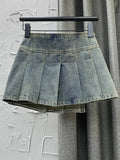 Women's Denim Skirt High Waist Pleated Patchwork Asymmetrical Black Retro Mini A-line Skirts 2024 Summer New Fashion 29L297-Outfit