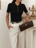 Collar Top Sleeve Summer 2025 New Tight Slime Thread Thread Top