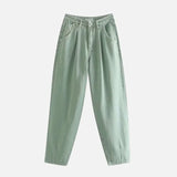 Jeans Solid Pants Loose High Waist Female Harem Denim Trousers Pockets Pleated Streetwear 2021 Spring Casual Slouchy