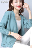 2023 Women Knitted Cardigan Sweater Vintage V Neck Solid Color Knitwear Long Sleeve Jumper Tops Ladies Blue