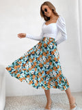 Printed Modest High Waist Elastic Waist Print Midi A-Line