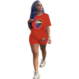 Fashion Print Street Hipster Short Sleeve T-Shirt And Shorts Two-Piece