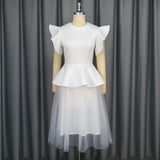 Wedding Lotus Leaf-Side Dress Light Mesh Splicing Meat Cover Mid-Stolen Dress