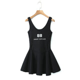 Spring Style Lace U-Collar Digital Printing Sports Style Slim Dress Short Skirt-Outfit