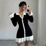Small Fragrant Style Elegant Body V Collar Long-Sleeved Lotus Side Knitted