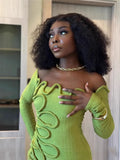 Spring And Summer New Folding Personality Twist Rope Decoration Collar Long Sleeve Long Sleeve Long Dress