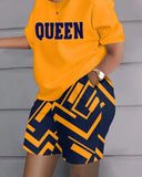 O-neck Patchwork T Shirt Two Piece Set Casual Loose Print Tshirt Short Set Women 2023 White Pockets Shorts Suits-Outfit