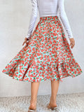 Printed Modest High Waist Elastic Waist Print Midi A-Line