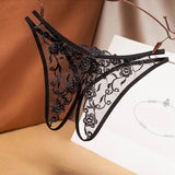 crotch-free women's panties mesh embroidery retro hollowed out sexy transparent thong ultra-thin low waist t pants