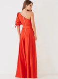 Elegant Puff Short Sleeve One Shoulder Loose Formal Jumpsuit with