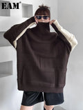 Brown Two Side Wear Big Size Knitting Sweater Turtleneck Long Sleeve Women Pullovers Fashion Autumn Winter 2022