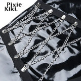 Sexy Mesh See Through Strappy Chain Slit Long Skirts for Women Rave Outfit Gothic Punk Clothes Black Skirt