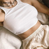 Khaki White Ribbed Casual Knitted Women Crop Tops Sleeveless Black Summer Sexy O Neck Basic Vest Skinny Tank