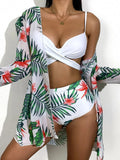 Toloer New 2024 Bikini Gathers The Sexy Mesh Three-Piece Split Print Swimsuit